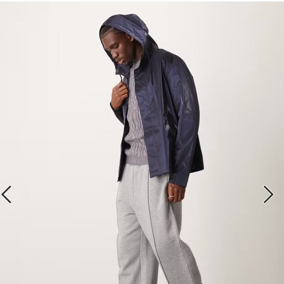 ASOS DESIGN shower resistant rubberized rain jacket in metallic blue - M - Picture 4 of 6